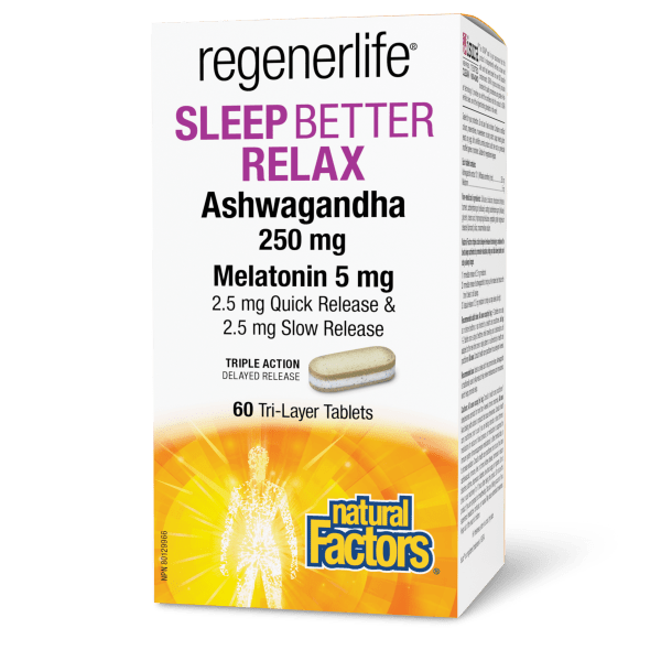 Sleep Better Relax Ashwagandha 250 mg Melatonin 5 mg   60 Tri-Layer Tablets, image-hi-res