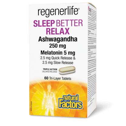 Sleep Better Relax Ashwagandha 250 mg Melatonin 5 mg   60 Tri-Layer Tablets, image-hi-res